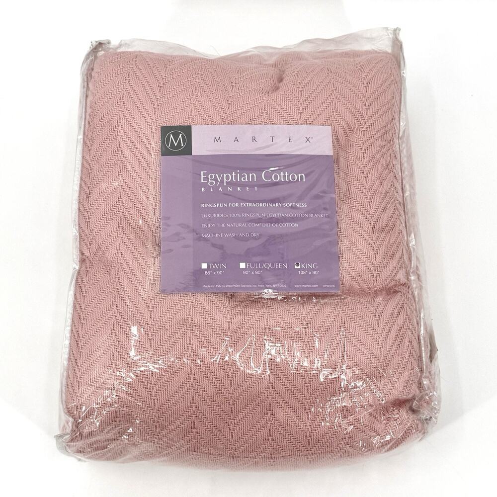 MARTEX 100% Kingspun Egyptian Cotton King Size Blanket PINK Made In The USA NOS